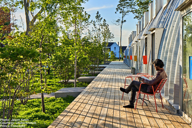 Pier Advantage being used in decking application for patios at the Caterpillar, Detroit, MI